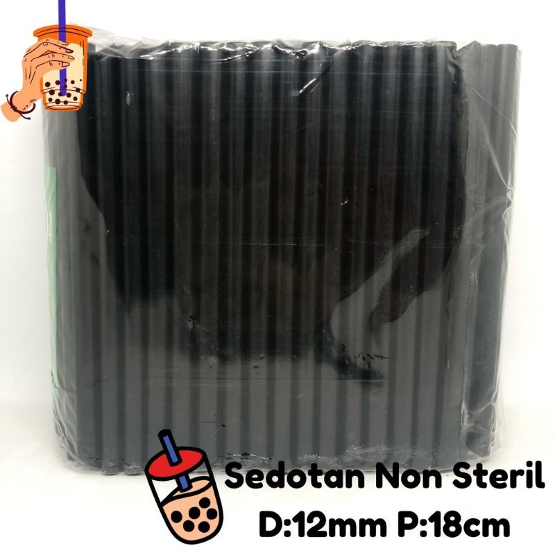 Sedotan Bubble Boba Hitam 16oz - Black Straw Full Colour 12mm 18cm - TERMURAH