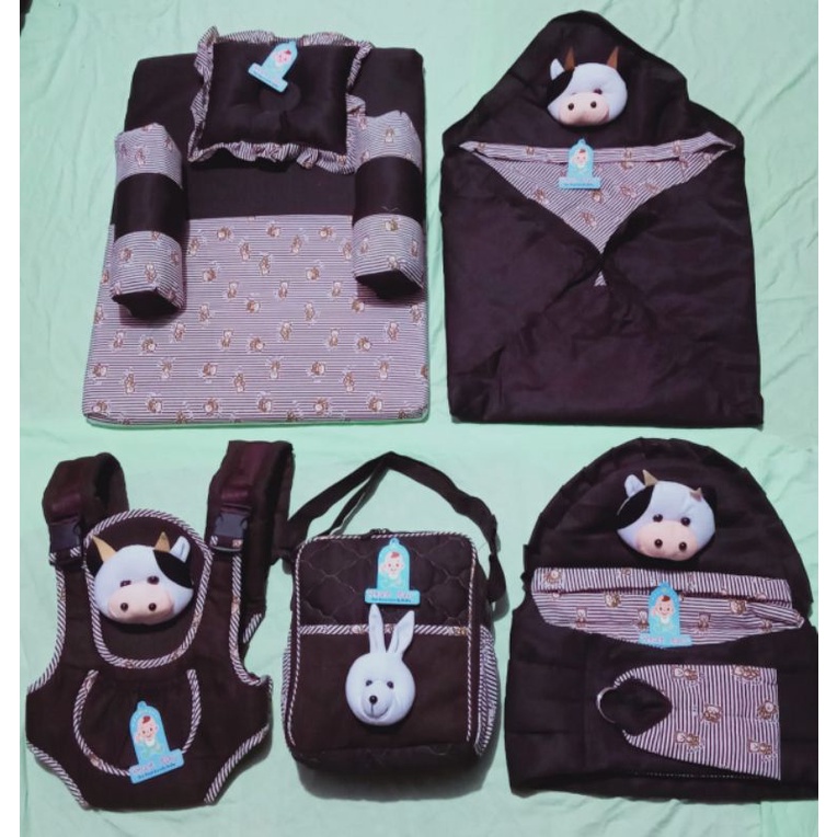 PAKET HEMAT 5 IN 1 SET PERLENGKAPAN BAYI TERMURAH (GRATIS 1 SET SARUNG TANGAN/ KAKI BAYI/-5 in 1 coklat
