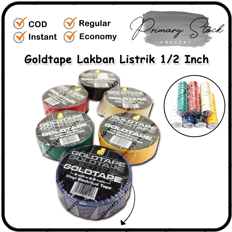 

Isolasi Lakban Listrik Warna Warni Goldtape PVC Vinyl Electrical Tape Roll Rol isi 10