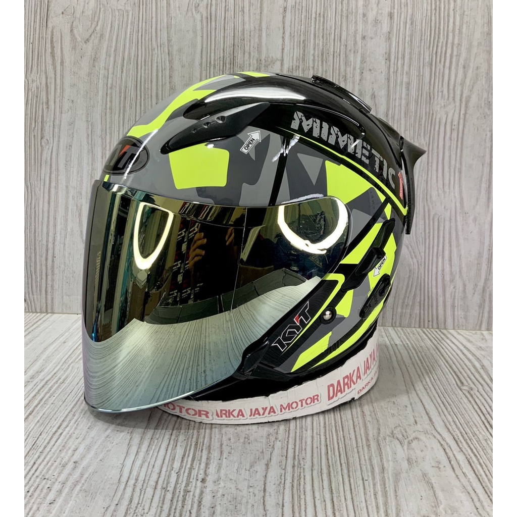 KYT GALAXY FLAT R POLOS HELM KYT HALF FACE KYT GALAXY FLAT R SLIDE  GRAPIC  PAKET GANTENG \SPOILER 2D\VISOR OPEN VENOM-MOTIF 4 KC GOLD