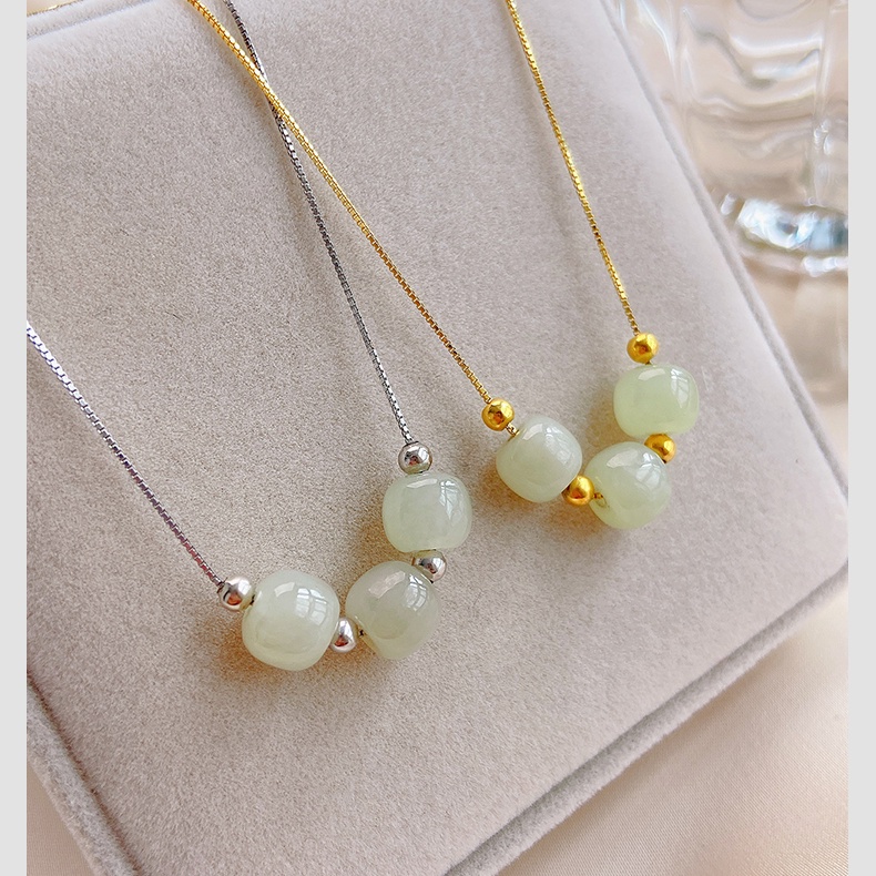 925 Silver Hetian Jade Necklace New Female Summer Clavicle Chain Advanced Ins Simple Design Accessories Gift