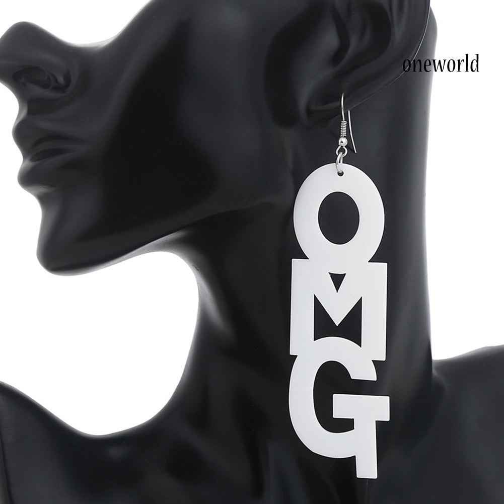 OW@ Hip Hop OMG Letter Acrylic Long Dangle Statement Women Hook Earrings Jewelry