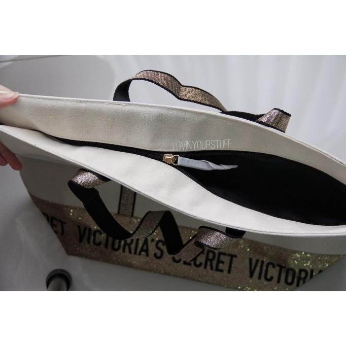 Produk Victoria'S Secret Tote Bag White Gold New Vs Totebag Original Berkualitas
