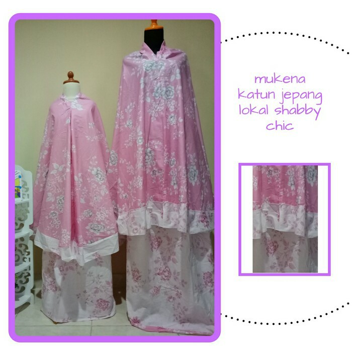 Mukena Aminah Bordir Renda Mewah Original, Bahan Sutra Paris/Muke YY164  Katun Jepang Couple Pink