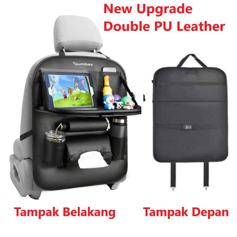 [COD] New Upgrade Car Seat Organizer Foldable Table | Tempat Meja Mobil Premium Leather