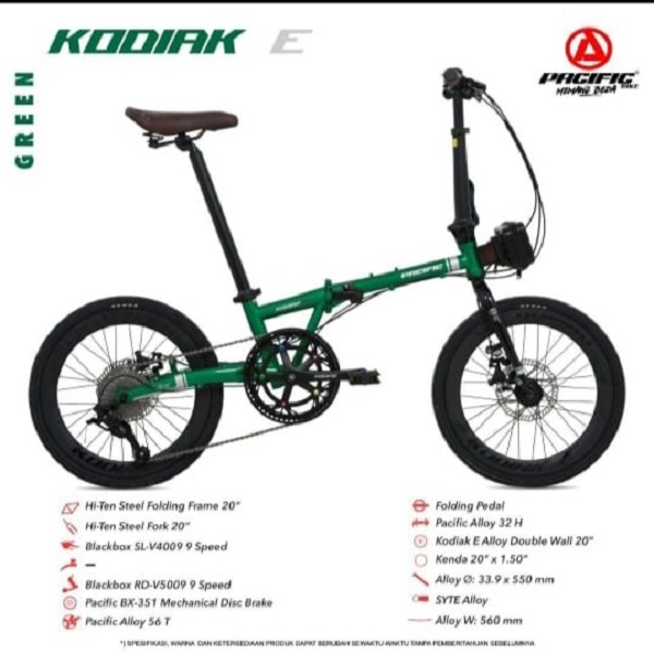 Sepeda Lipat Pacific STEEL KODIAK E 1x9 MD 20 Inch 9 Speed Garansi SNI-3