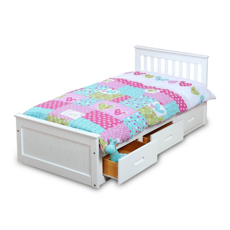 Tempat Tidur Anak Kasur Single Model Minimalis 120 x 200 cm 3 Laci Ranjang Anak Kayu Mahoni Cat Duco