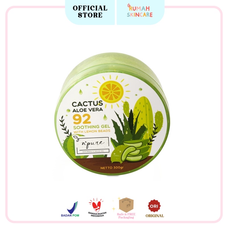 NPURE Cactus Aloe Vera Soothing Gel 300ml (Pelembab Wajah Badan Tubuh, Moisturizer Gel)
