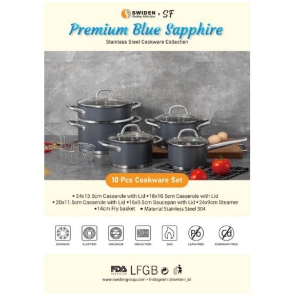 Swiden blue sapphire stainless cookware set
