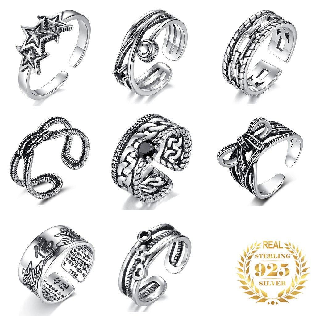Cincin Bahan Sterling Silver 925 13 Gaya Retro Untuk Wanita