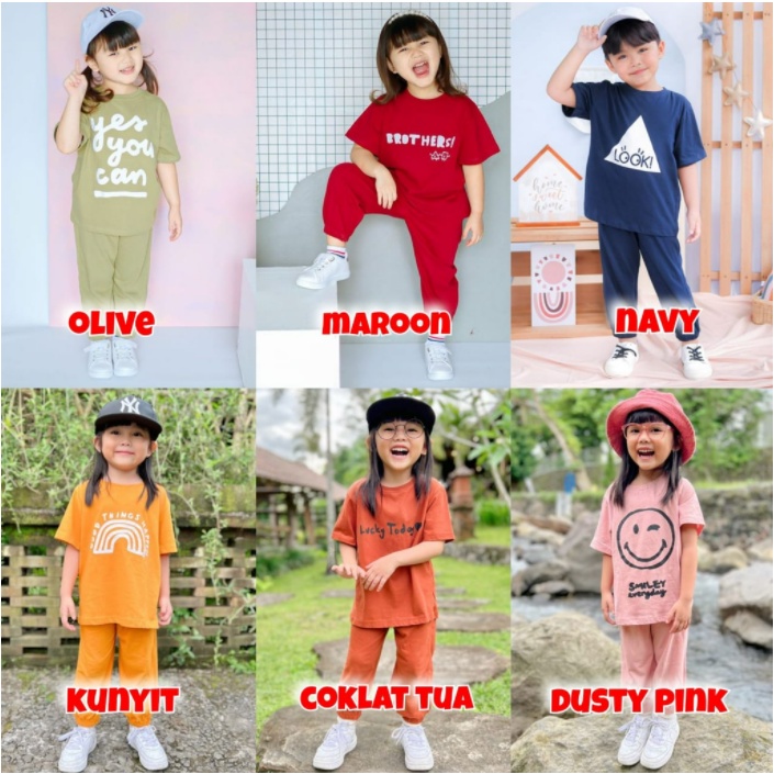 Setelan Anak Unisex Alfa Lucuna SMILEE Size 1-5Tahun / Setelan Boy and Girl / Setelan anak Lucu CBKS S24