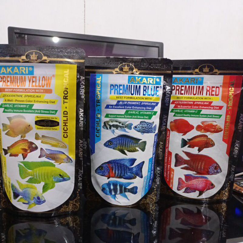 Makanan Ikan Chiclid AKARI AA PREMIUM RED BLUE YELLOW CICHLID 100gr
