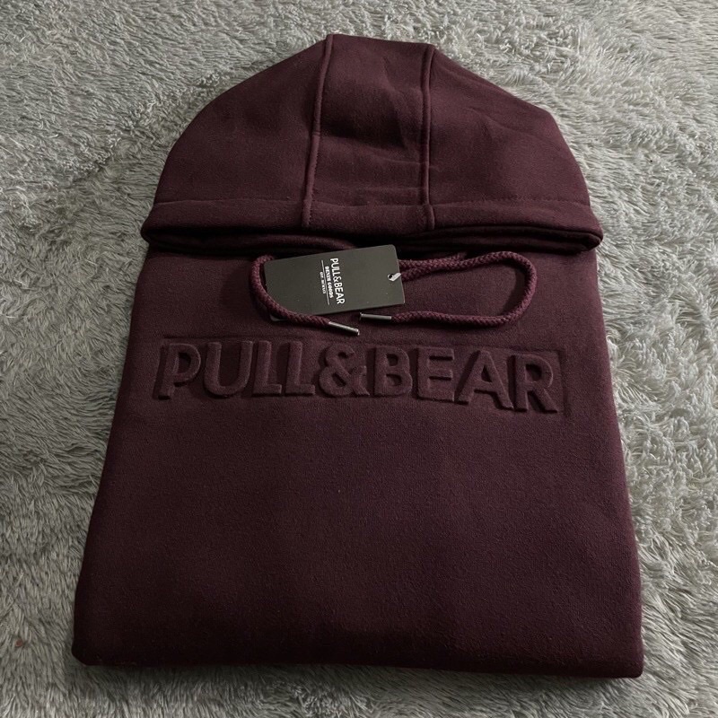 SWEATER HOODIE PULL &amp; BEAR EMBOOS 3D FONT TIMBUL FULL TAG AND LABEL