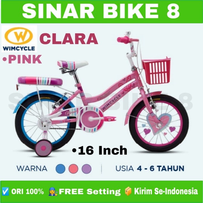 Sepeda Anak Perempuan WIMCYCLE CLARA Ukuran 16 dan 18 Inch Keranjang Garansi