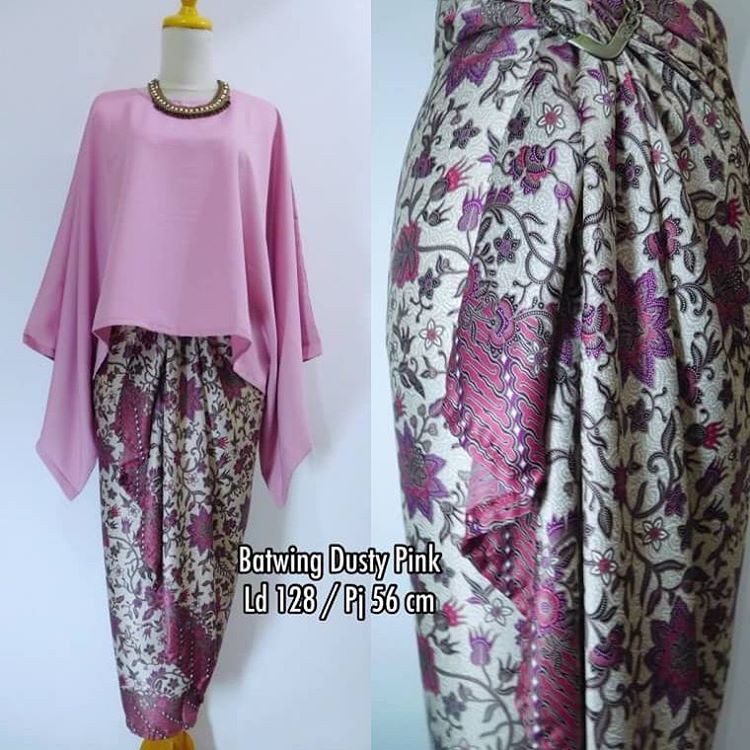 Setelan Kebaya  Kutu Baru Batwing / Kebaya Kalong JUMBO Dusty Pink.