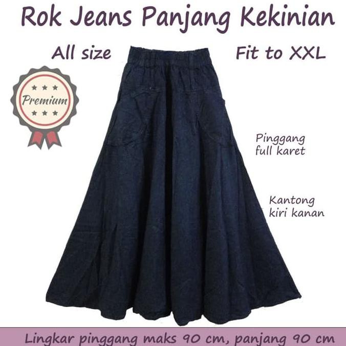 Rok Panjang Payung Jeans Denim Pinggang Karet Besar XXL Rok Maxi Lebar "HARGA PROMO"