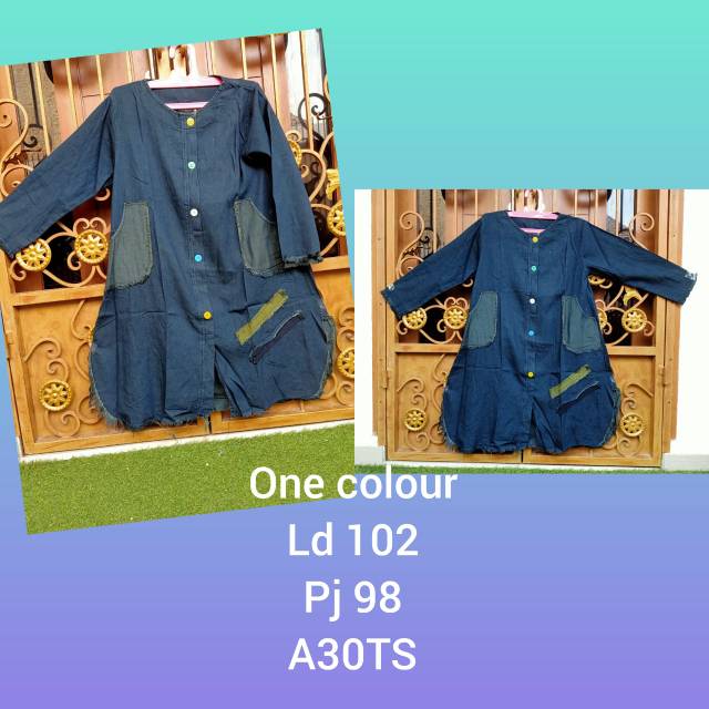 ATASAN TUNIK KEMEJA JEANS KLOK MAYUNG PANJANG RAWIS BAWAH/TANGAN KANCING FULL WARNA WASHING PREMIUM