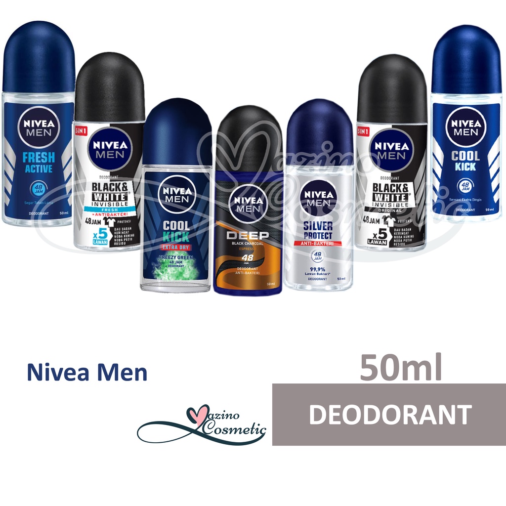 NIVEA Deodorant  Roll On - 50mL Variant Male Invisible Fresh | Deep | Espresso | Cool Kick | Dry Impact | Freezy Green