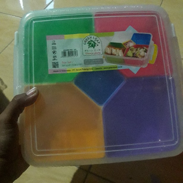 Batamgrosir.id | Toples Kue Lebaran - Kotak Kacang Tempat Cemilan 5in1 - Wadah Saji Green Leaf 513