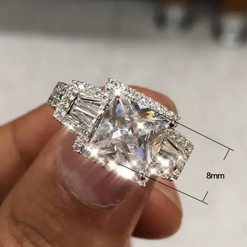 Fancyqube Cincin Kawin / Tunangan Aksen Cubic Zirconia Bentuk Persegi Untuk Perhiasan Wanita