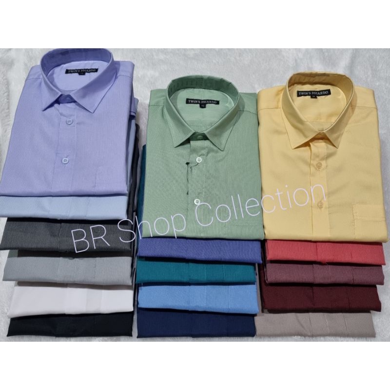 Kemeja Pendek Polos Garis Halus M L XL - Kemeja Polos Biru Abu Hijau Muda Tosca Coklat Maron Kuning