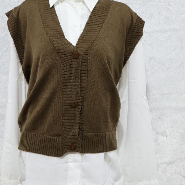 ۩ ROMPI RAJUT WANITA/VEST RAJUT KANCING /OUTER KNIT/ROMPI POLOS - DUSTY PINK ☚