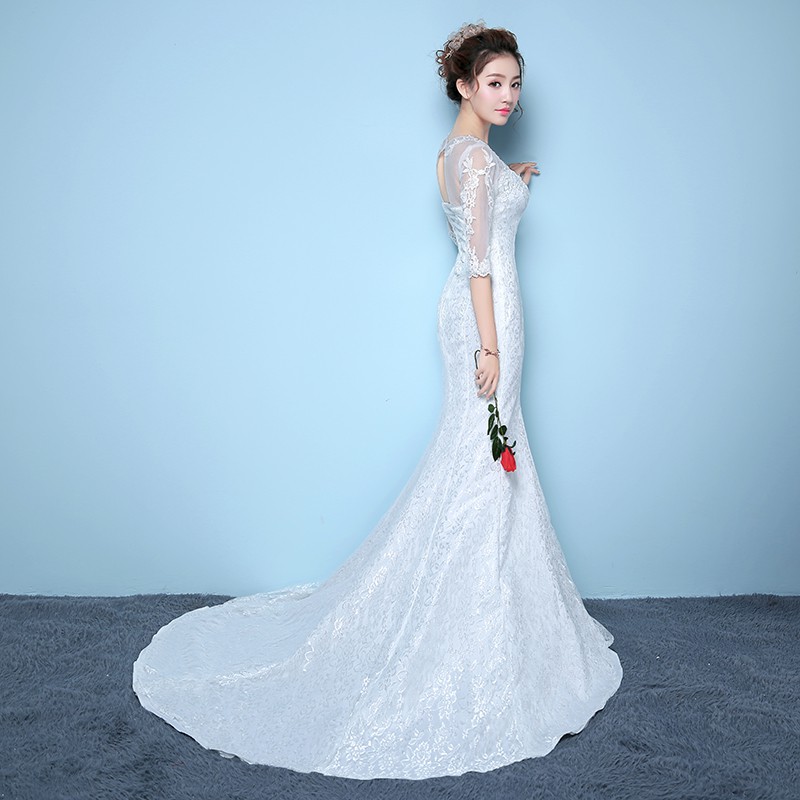 Women Simple White Lace Mermaid Wedding Dress Import Dari China Fishtail Bridal Dress Gaun