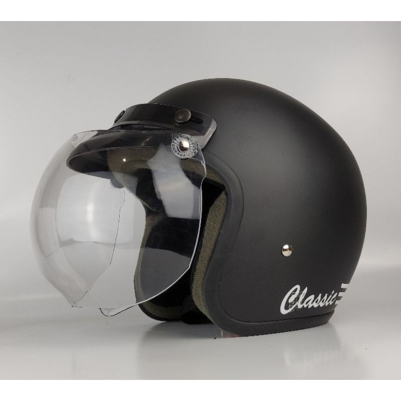 Helm Bogo Wanita Cewek Cowok Classic strip Hitam Doff