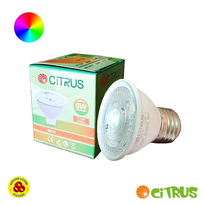 Citrus Lampu LED MR16 6W RGB 220V AC LED Halogen Multicolor Fiting E27