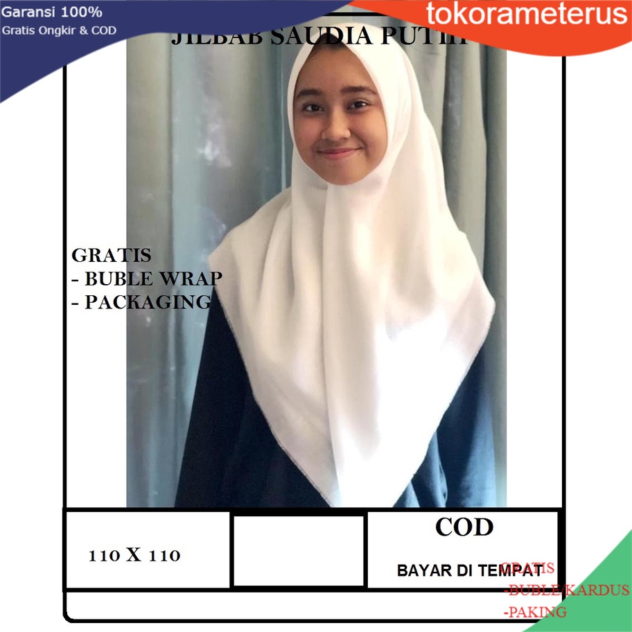 Jilbab saudia putih polos rawis segi empat trendy