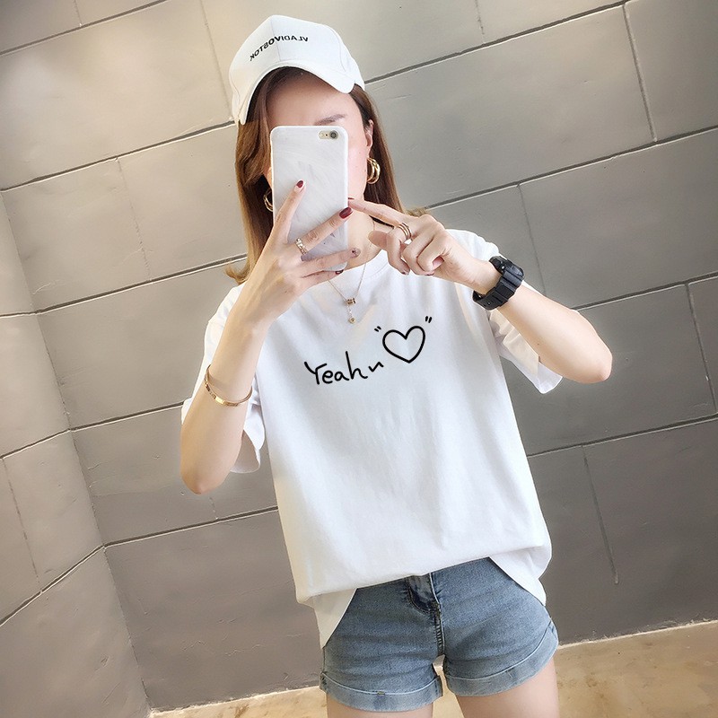 [littlecrab] Kaos Oversize Korea Yeah Love Kualitas Premium T-shirt Unisex Letter Yeah Korean Style