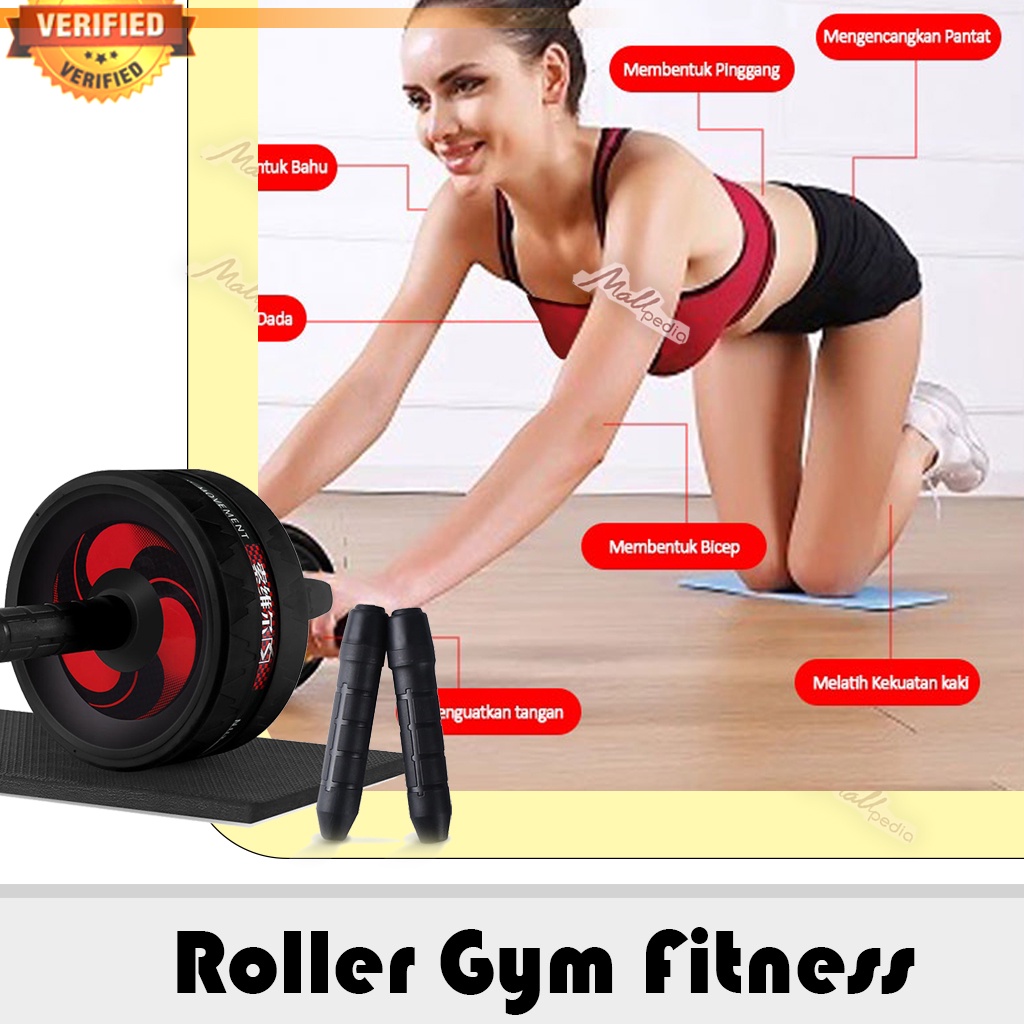Ori100% Abdomen Round Ab Roller ALAT SIT UP ALAT GYM BONUS MATRAS ALAT PEMBAKAR LEMAK ALAT PUSH UP POWER EXERCISE DOUBLE WHEEL ALAT BANTU GYM FITNESS PUSH UP BAR Gym Fitness Wheel Muscle Training Nutrilite Ys-0100 Hitam