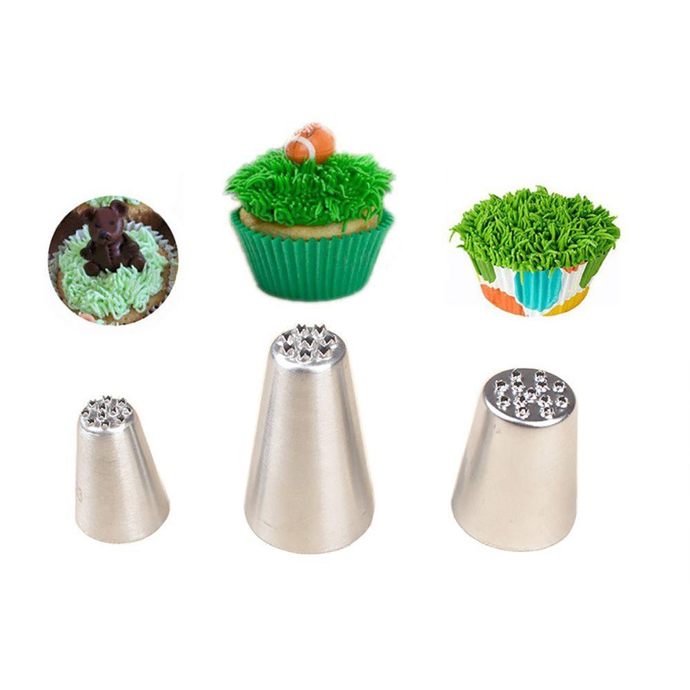 Solighter 3 Pcs Rumput Icing Nozel DIY Aksesoris Dapur Pastry Tips Stainless Steel Cupcake Rusia Nozzle