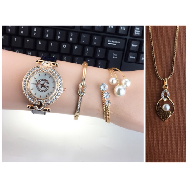 Paket 4in1 /Set JGGK / gucci / set jam tangan perhiasan