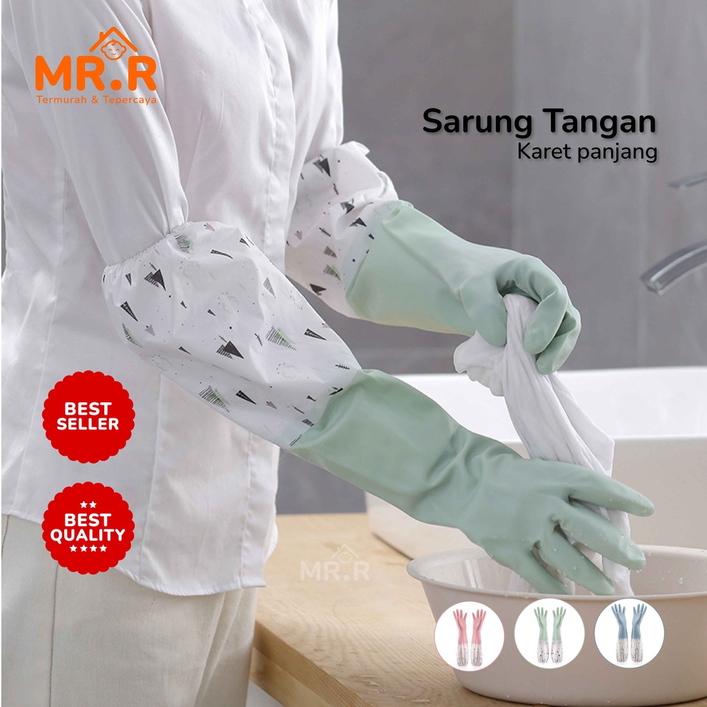 Sarung Tangan Karet Cuci Piring Baju Panjang Lateks Anti Air Tebal Rubber Gloves Latex Waterproof