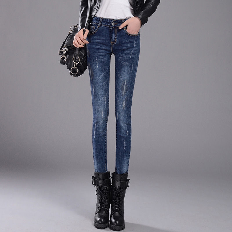 Celana Pensil Panjang Model High Waist Bahan Jeans Elastis Celana Pensil Panjang Model High Waist Bahan Jeans Elastis
