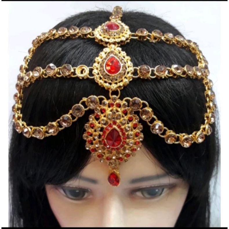 mathapati hiasan rambut tiga layer/perhiasan pengantin/hiasan kepala/tikka tiga layer/hiasan pengant