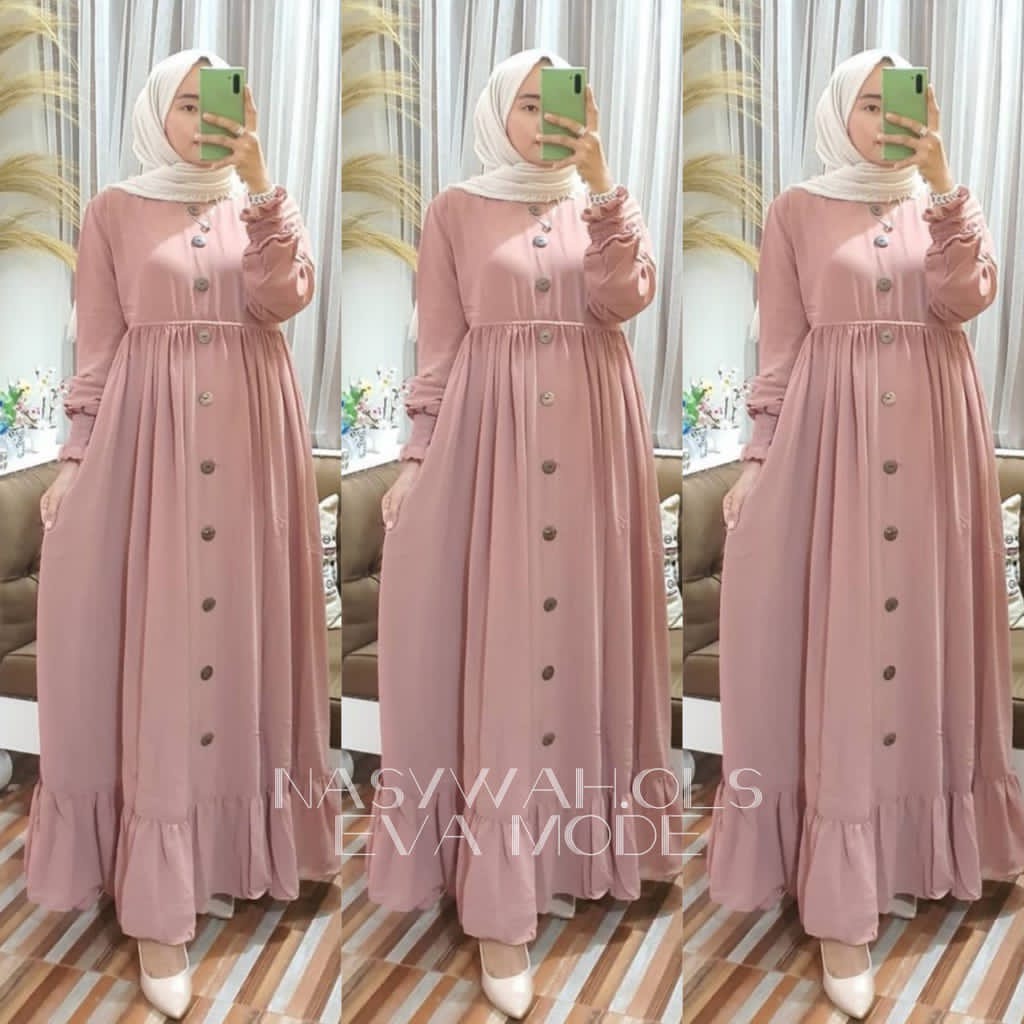 GAMIS ALESHA FULL KANCING DRESS MOSCREPE TERBARU KEKINIAN Gamis terbaru tunik wanita dewasa baju dress kondangan