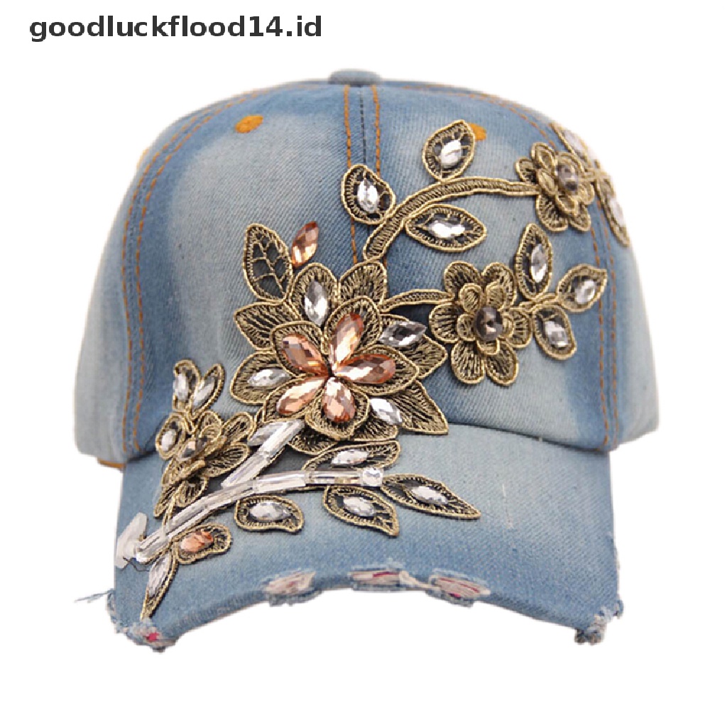 [OOID] Fashion Women Men Rhinestone Crystal Denim Hat Bling Baseball Caps Adjustable ID