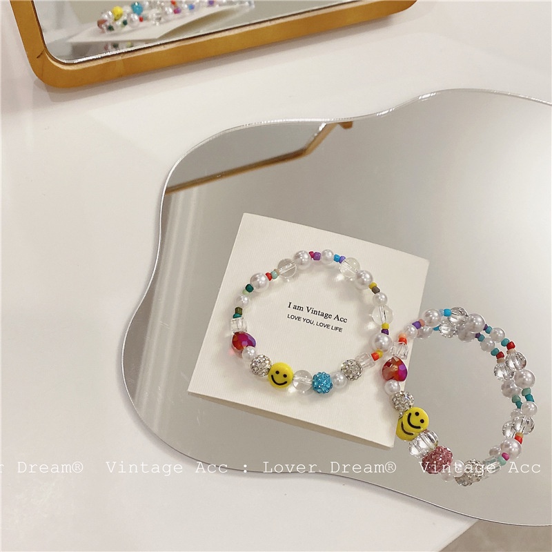 Colorful Diamond Smiley Face Bracelet Accessories Simple Korean Retro