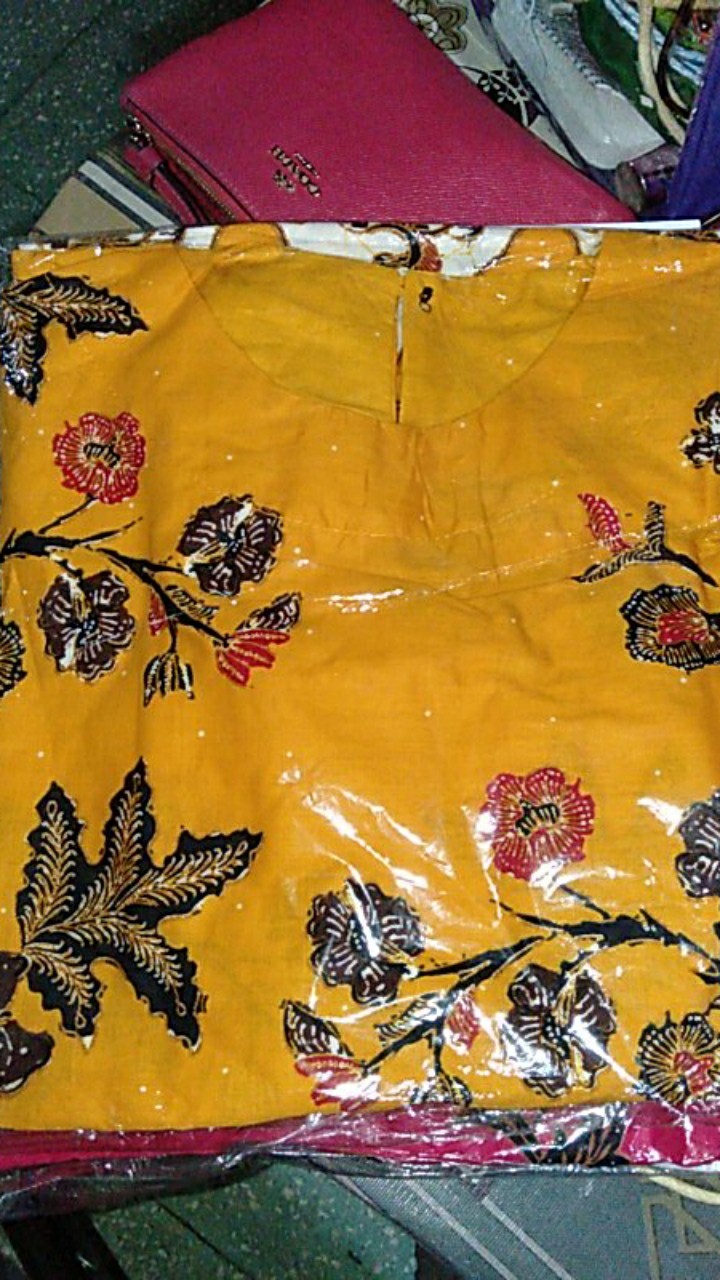 Blouse Blus Batik Wanita Cewek Kerja Motif Bunga Warna Kuning Premium Unggul Jaya Kemeja Batik Kerja