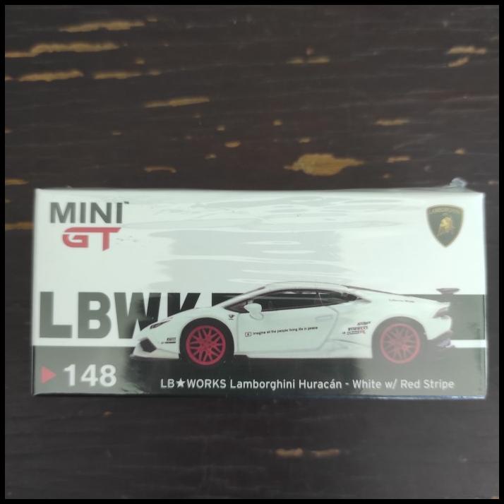 Mini Gt 148 Lb Works Lamborghini Huracan Ver.1 White W/ Red Stripe