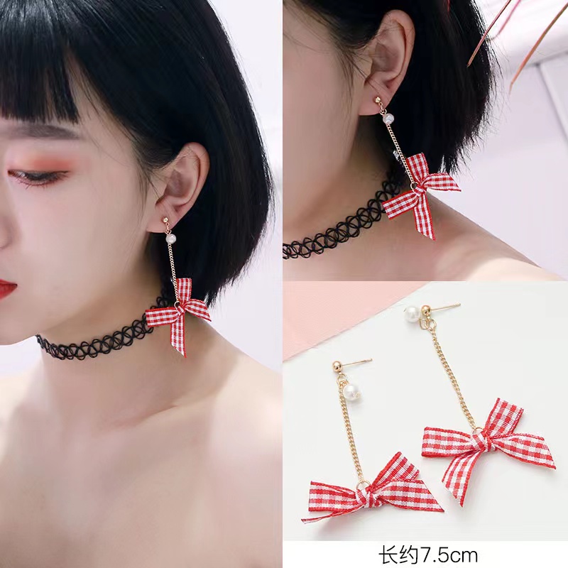 (Hello Girl)E02 Anting Tusuk Wanita Korea Bunga Pita Hati Mutiara Import