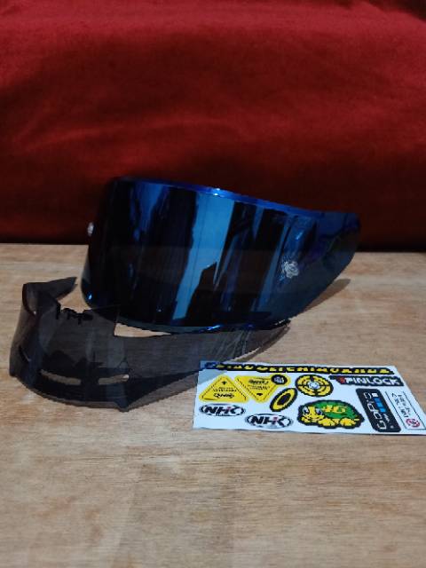 Paket Flat visor NHK GP1000 + TOPost + Spoiler NHK GP01000 Iridium blue dan iridium silver