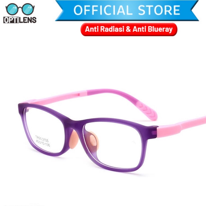 Optilens - Aluna Series Kacamata Anak Anti Radiasi Hp Komputer Antiradiasi Frame Elastis-Lunar Purple Premium