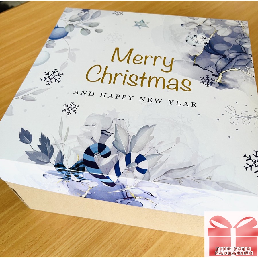 

2pcs Box Merry Christmas Kardus Packaging Hampers Kue Bolu Marmer Cake Tart Brownies Hantaran Natal Ukuran 22x22x16 cm