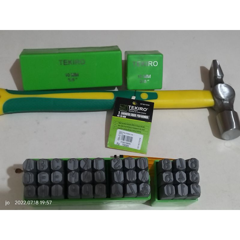 Tekiro 10 mm huruf ketok dan nomer ketok / angka ketok bonus palu set