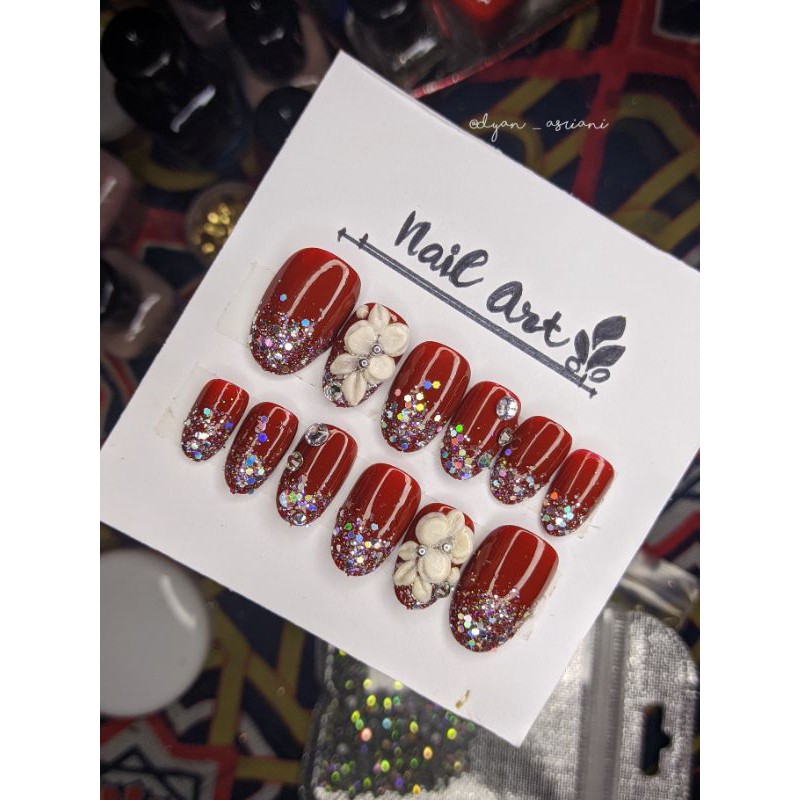 nail art cantik nail art acrylic kuku palsu pengantin murah fake nails maroon
