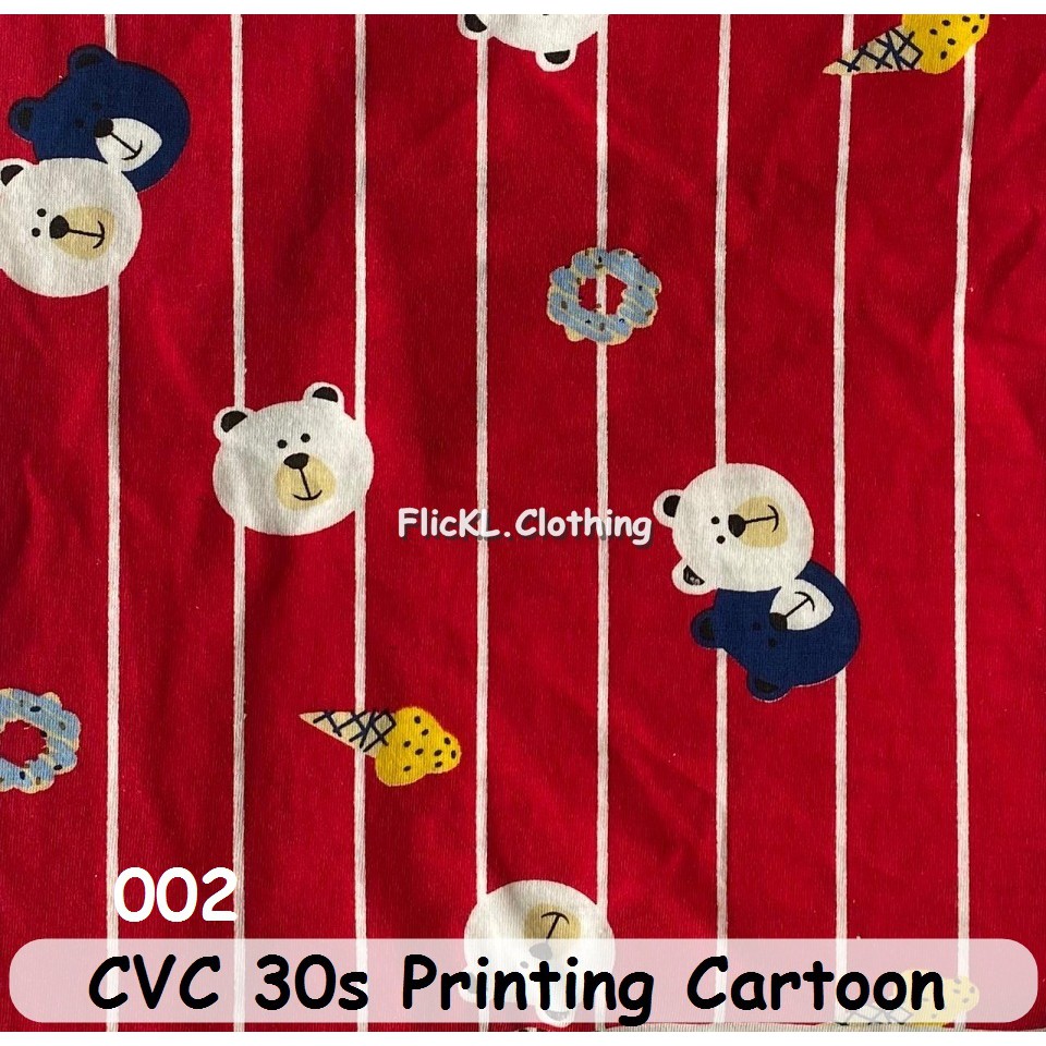 Bahan Kain Kaos Baju Cvc 30s Printing Cartoon Animasi Motif Anak Anak