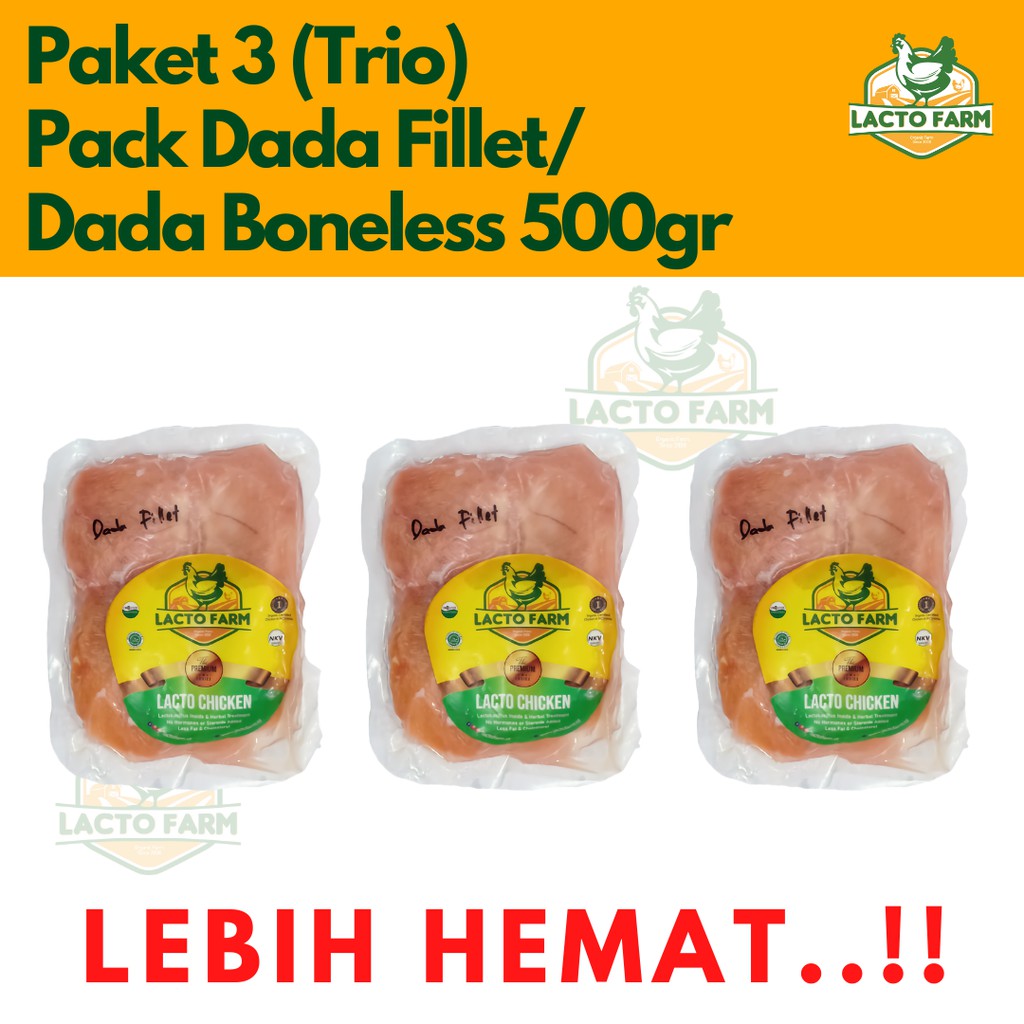 

Paket 3 (Trio) Dada FIllet/Boneless Ayam Negeri Organik Lacto Farm, Menu MPASI, Sehat, Halal